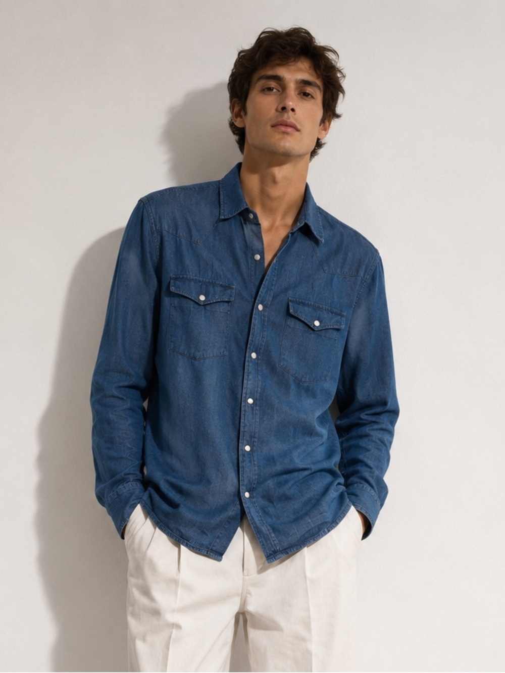 Zara Man Slim Fit Denim Shirt - Medium, Western Style, Made in India